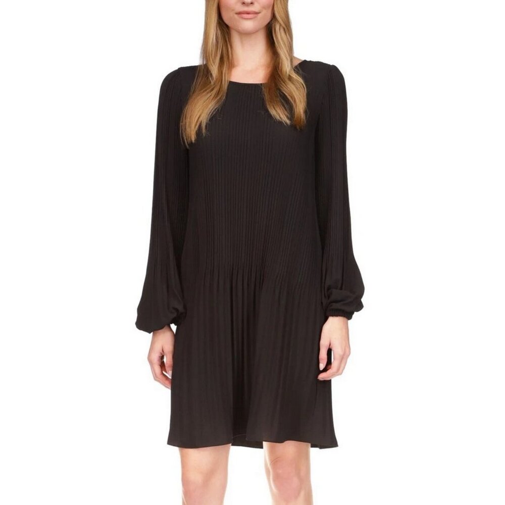 MICHAEL Michael Kors Woman Crew Neck Long Sleeve Pleated Cocktail Short Dress S